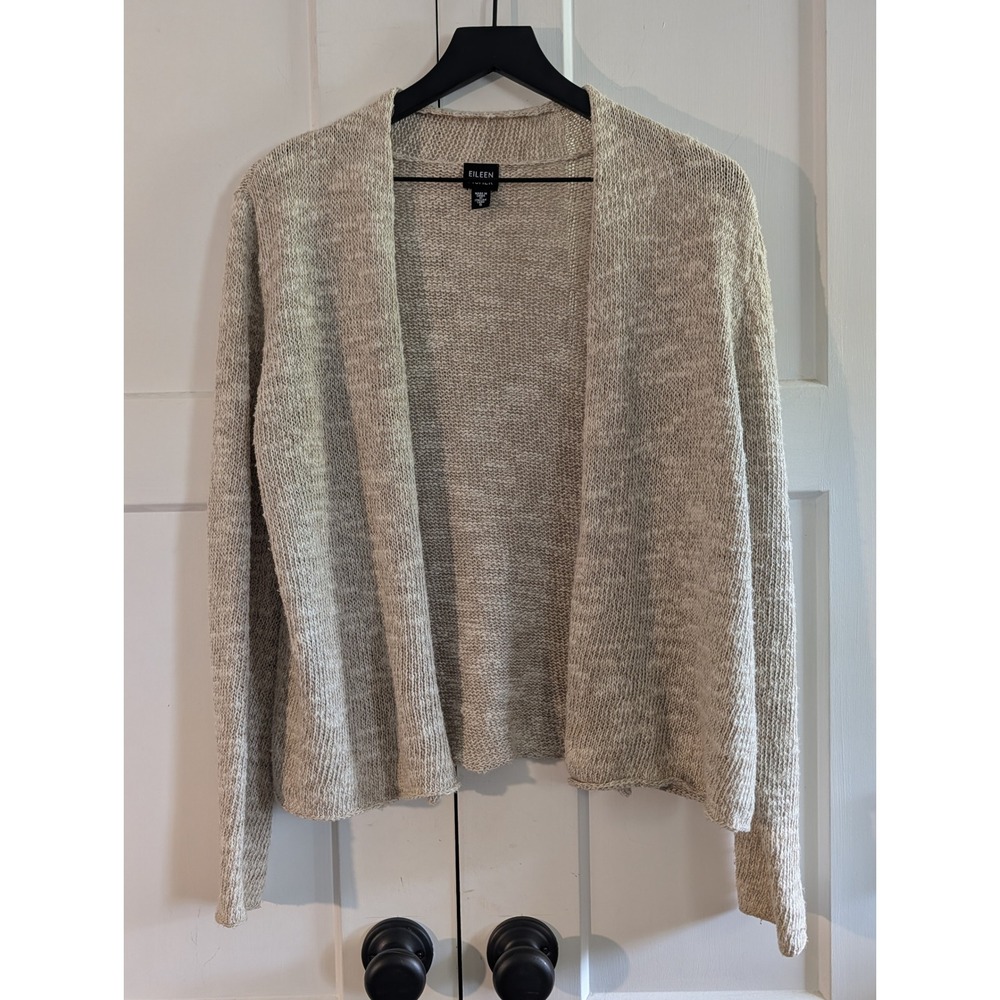 Eileen Fisher Linen Cotton Silk Open Front Cardigan Sweater Oatmeal Sm Neutral